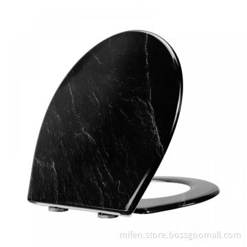 Fanmitrk Duroplast Soft Close Toilet Seat,Quick Release Toilet Lid with Top Fixing,Easy to fir(black marble)